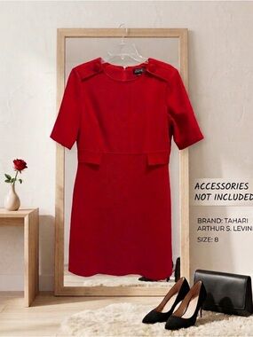 Tahari ASL Scarlet Red Short Sleeve Sheath Mini Dress Size 8